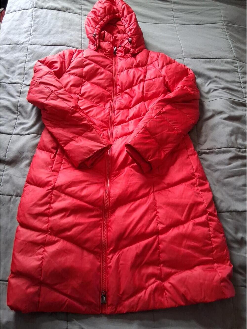Lands' End Women's (S) Red Puffy Coat Jacket. Thigh Length. Detachable Hood Y1